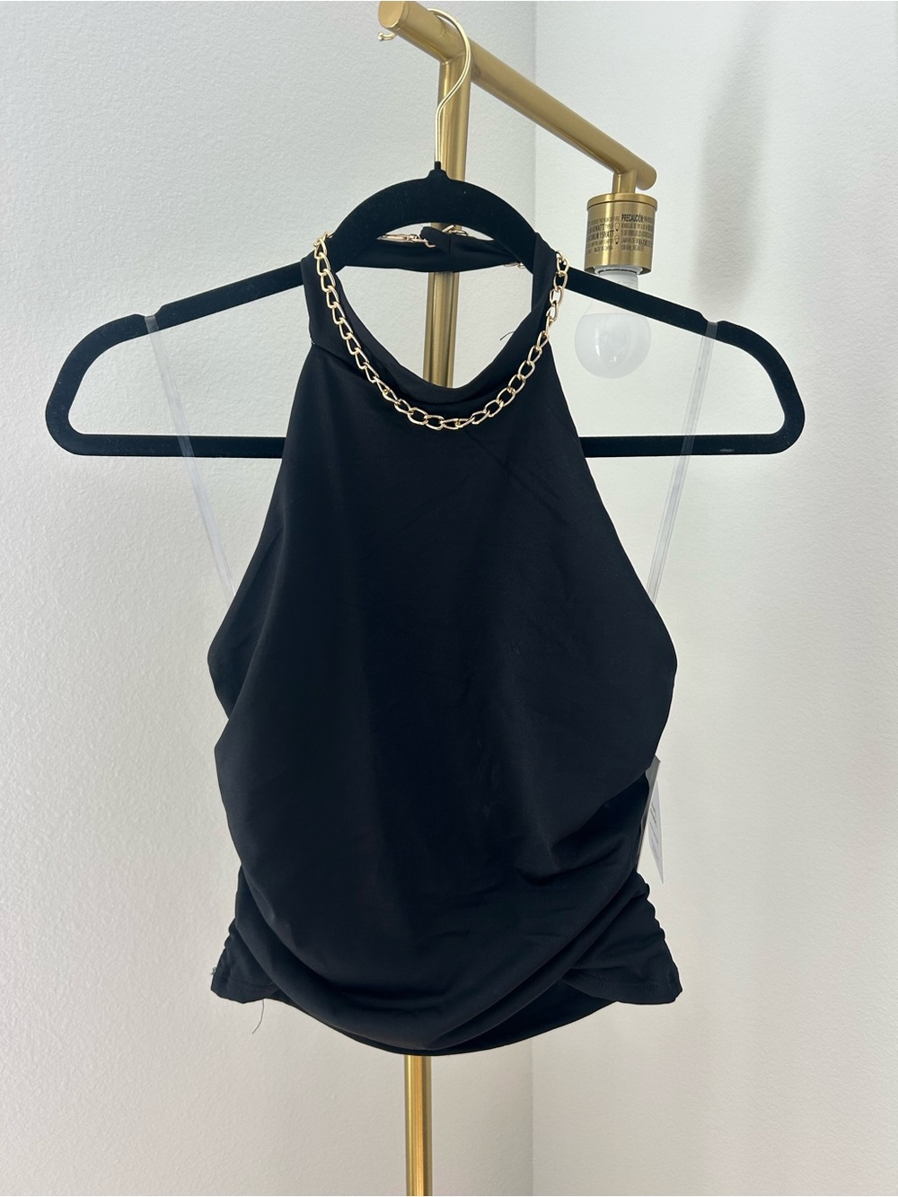 Black Halter Camisole with Gold Chain Accent